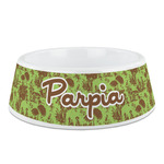 Green & Brown Toile Plastic Dog Bowl - Medium (Personalized)