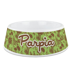 Green & Brown Toile Plastic Dog Bowl - Medium (Personalized)