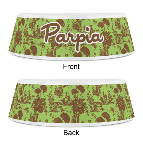 Green & Brown Toile Plastic Pet Bowls - Small - APPROVAL