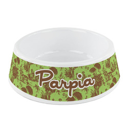 Green & Brown Toile Plastic Dog Bowl - Small (Personalized)