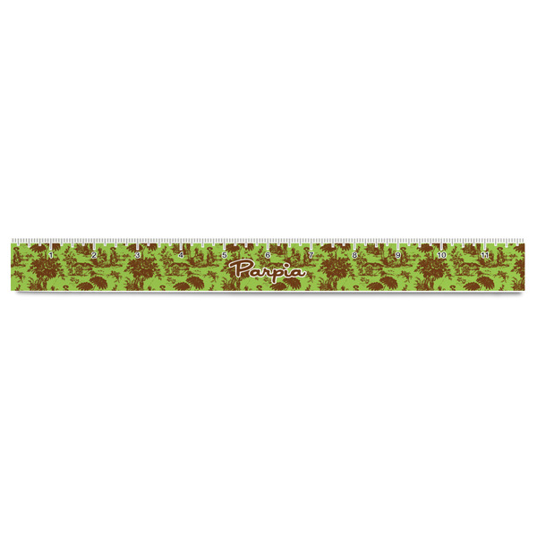 Green & Brown Toile Plastic Ruler - 12" - FRONT