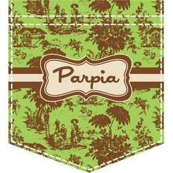Green & Brown Toile Iron On Faux Pocket (Personalized)