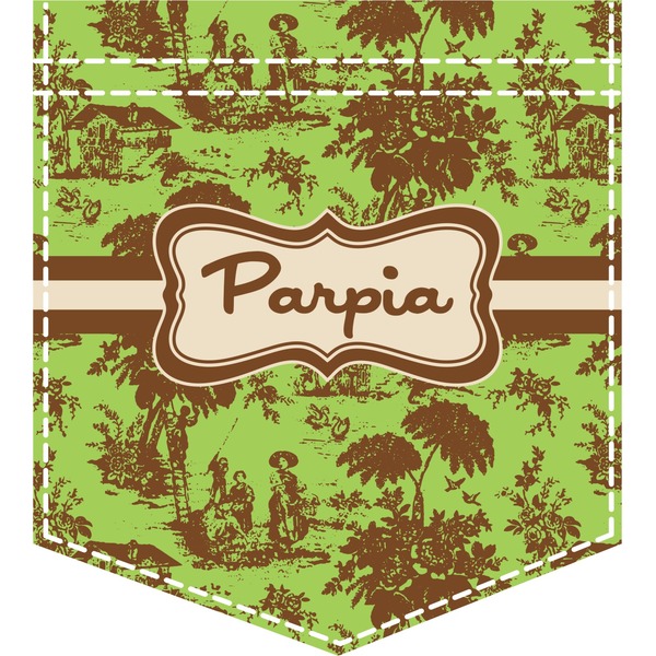 Custom Green & Brown Toile Iron On Faux Pocket (Personalized)