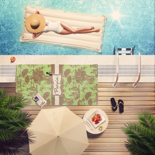 Green & Brown Toile Pool Towel Lifestyle
