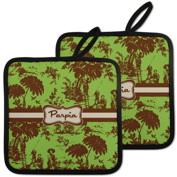 Green & Brown Toile Pot Holders - Set of 2 MAIN