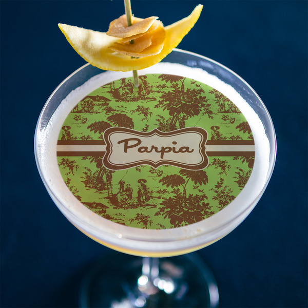 Green & Brown Toile Printed Drink Topper - Large - In Context