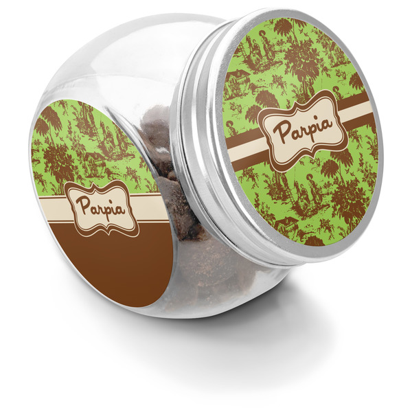 Custom Green & Brown Toile Puppy Treat Jar (Personalized)