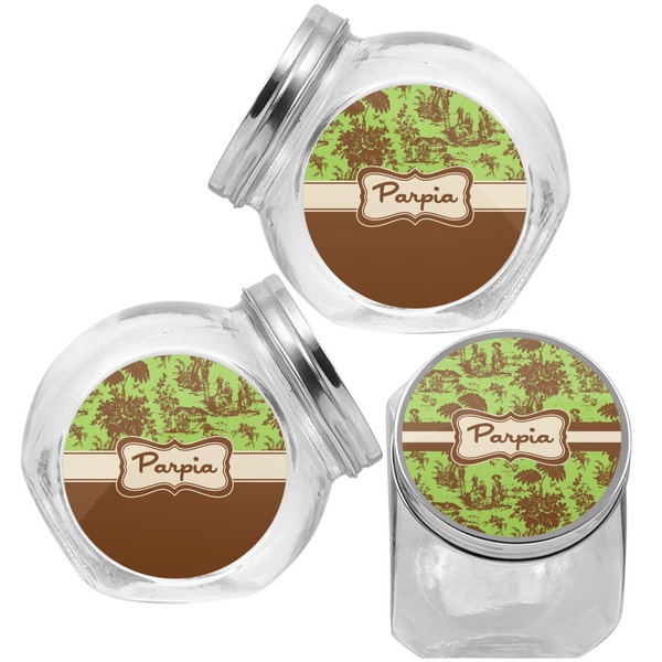 Green & Brown Toile Puppy Treat Jar - Top Left Right