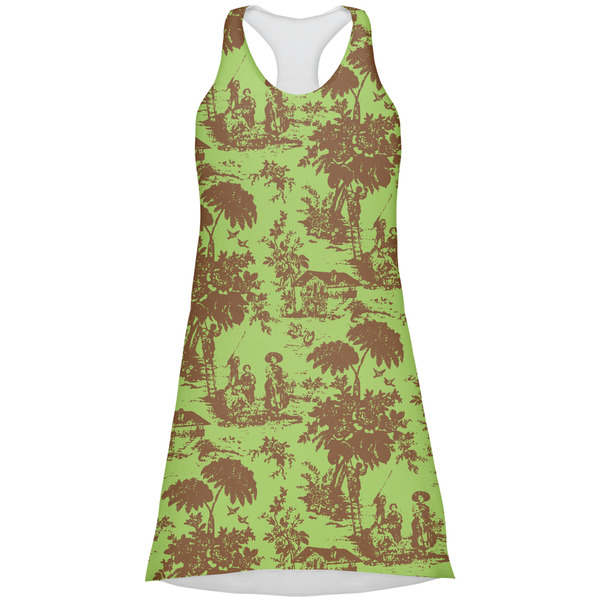 Custom Green & Brown Toile Racerback Dress - Large