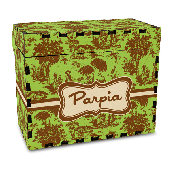 Custom Green & Brown Toile Wood Recipe Box - Full Color Print (Personalized)