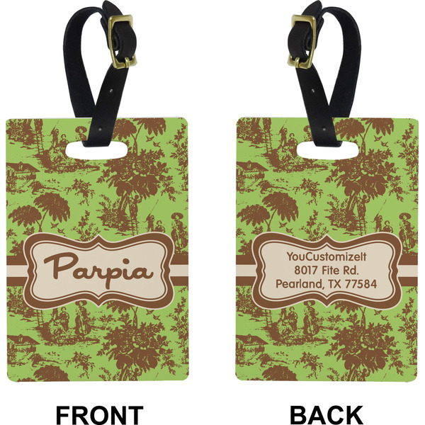 Green & Brown Toile Rectangle Luggage Tag (Front + Back)