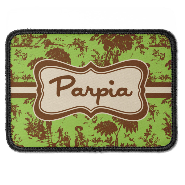 Custom Green & Brown Toile Iron On Rectangle Patch w/ Name or Text