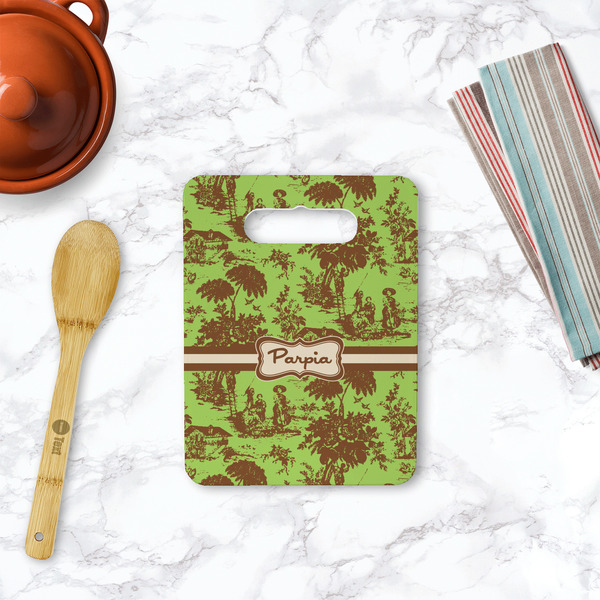 Green & Brown Toile Rectangle Trivet with Handle - LIFESTYLE