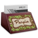 Green & Brown Toile Red Mahogany Business Card Holder (Personalized)