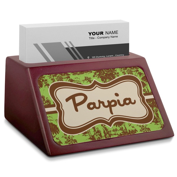 Custom Green & Brown Toile Red Mahogany Business Card Holder (Personalized)