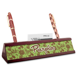 Green & Brown Toile Red Mahogany Nameplate with Business Card Holder (Personalized)