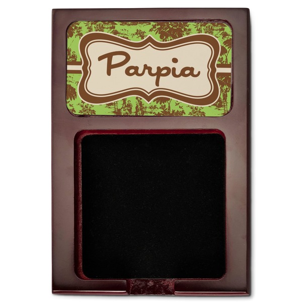 Green & Brown Toile Red Mahogany Sticky Note Holder - Flat
