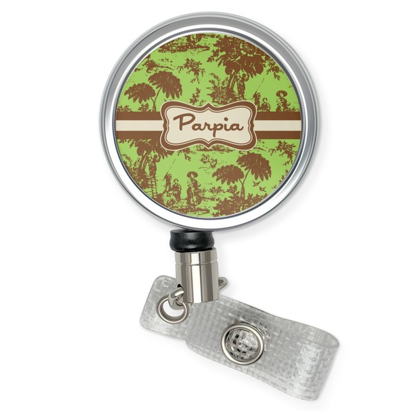 Custom Green & Brown Toile Retractable Badge Reel (Personalized)