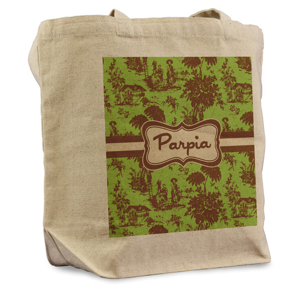 Custom Green & Brown Toile Reusable Cotton Grocery Bag - Single (Personalized)