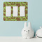 Green & Brown Toile Rocker Light Switch Covers - Triple - IN CONTEXT