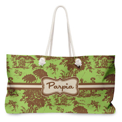 Green & Brown Toile Large Tote Bag with Rope Handles (Personalized)