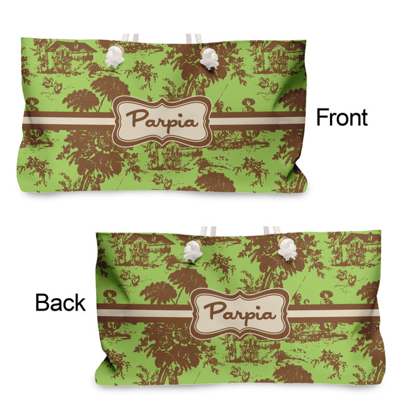 Green & Brown Toile Large Rope Tote - From & Back View