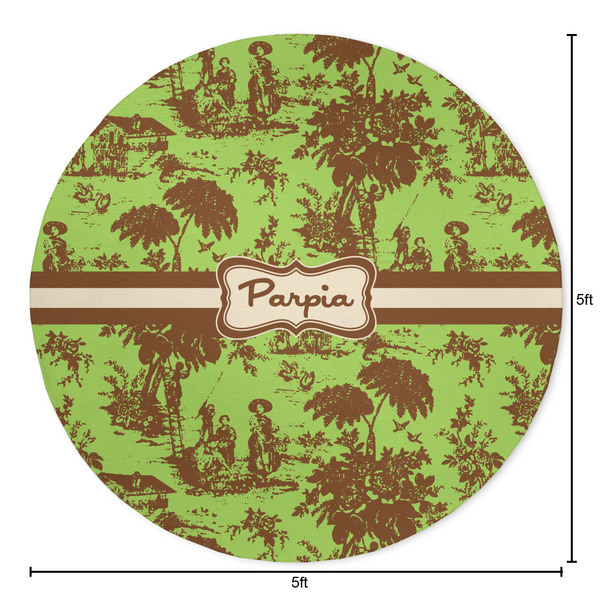 Green & Brown Toile Round Area Rug - Size