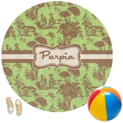 Green & Brown Toile Round Beach Towel (Personalized)