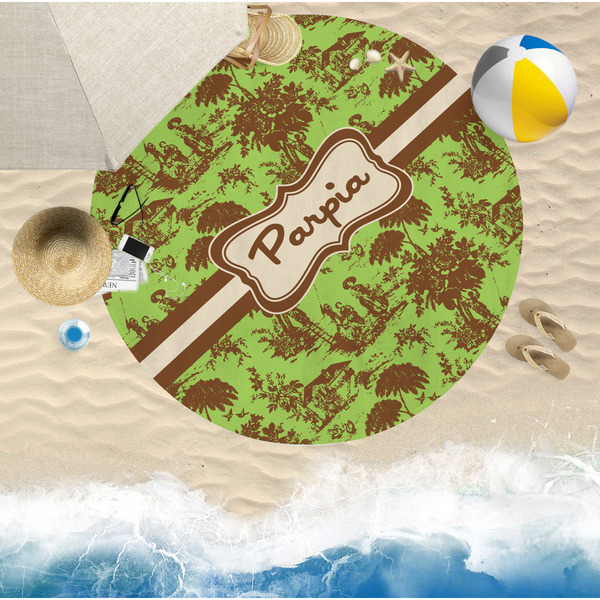 Green & Brown Toile Round Beach Towel Lifestyle