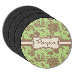 Green & Brown Toile Round Rubber Backed Coasters - Set of 4 (Personalized)