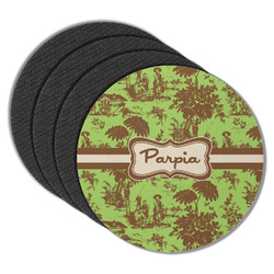 Green & Brown Toile Round Rubber Backed Coasters - Set of 4 (Personalized)