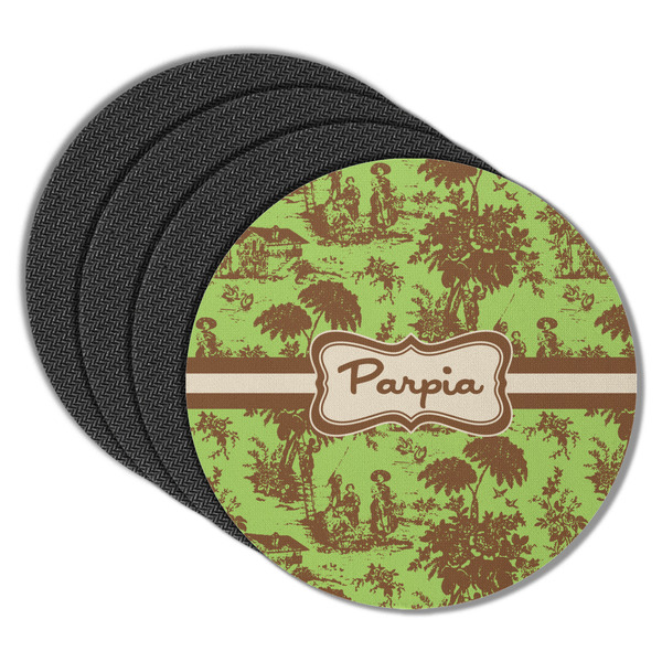Green & Brown Toile Round Coaster Rubber Back - Main