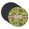 Green & Brown Toile Round Rubber Backed Coasters - Set of 4 (Personalized)