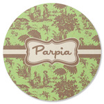 Green & Brown Toile Round Rubber Backed Coaster (Personalized)