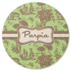 Green & Brown Toile Round Rubber Backed Coaster (Personalized)