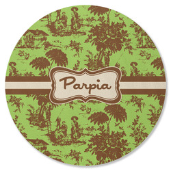 Green & Brown Toile Round Rubber Backed Coaster (Personalized)