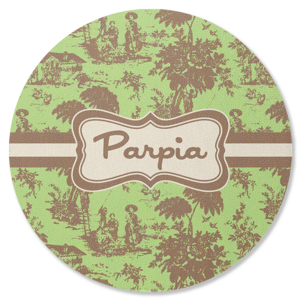 Custom Green & Brown Toile Round Rubber Backed Coaster (Personalized)