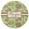 Green & Brown Toile Round Coaster Rubber Back - Single