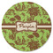 Green & Brown Toile Round Rubber Backed Coaster (Personalized)