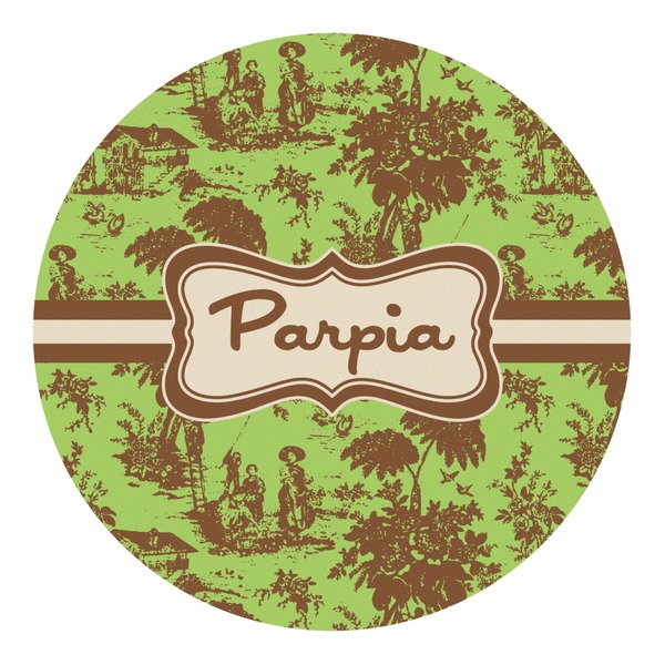 Custom Green & Brown Toile Round Decal - Large (Personalized)