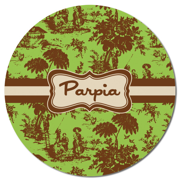 Green & Brown Toile Round Fridge Magnet - FRONT