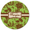 Green & Brown Toile Round Fridge Magnet - FRONT