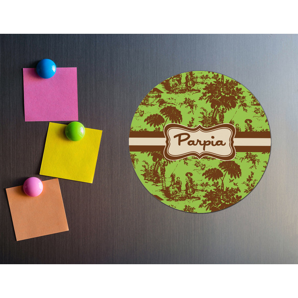 Green & Brown Toile Round Fridge Magnet - LIFESTYLE