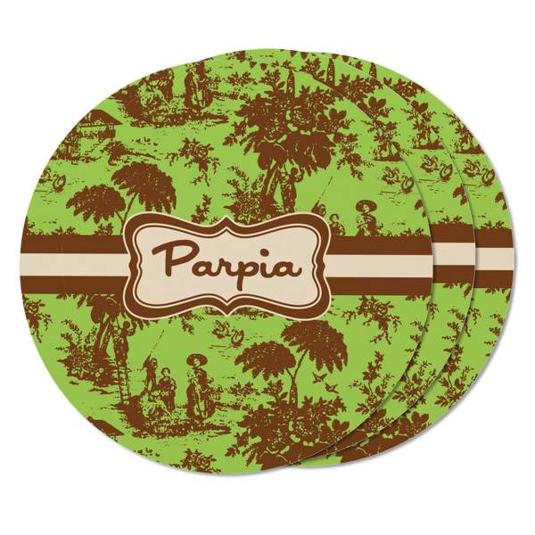 Green & Brown Toile Round Fridge Magnet - THREE