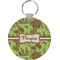 Green & Brown Toile Round Plastic Keychain (Personalized)