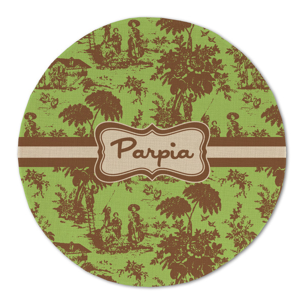 Custom Green & Brown Toile Round Linen Placemat (Personalized)