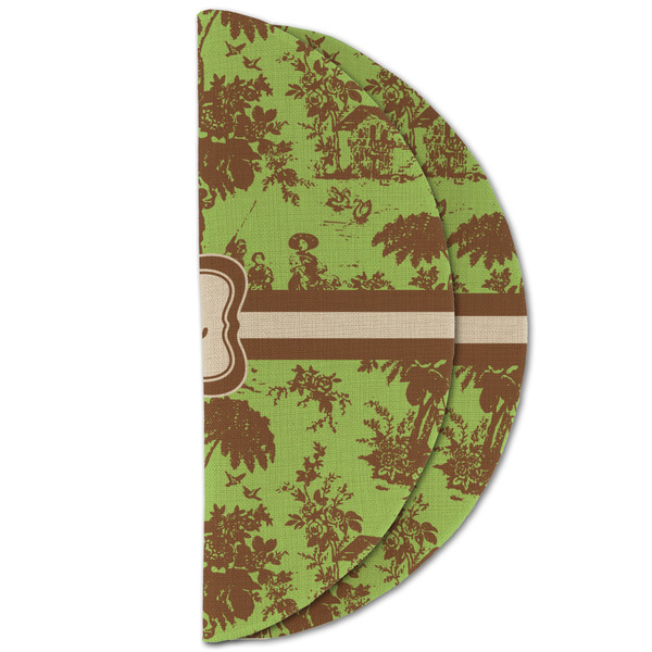 Green & Brown Toile Round Linen Placemats - HALF FOLDED (double sided)