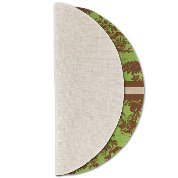 Green & Brown Toile Round Linen Placemats - HALF FOLDED (single sided)