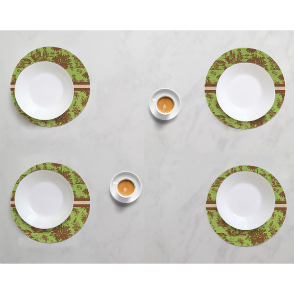 Green & Brown Toile Round Linen Placemats - LIFESTYLE (set of 4)