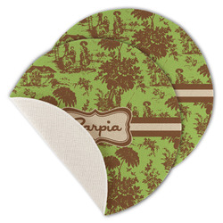 Green & Brown Toile Round Linen Placemat - Single Sided - Set of 4 (Personalized)